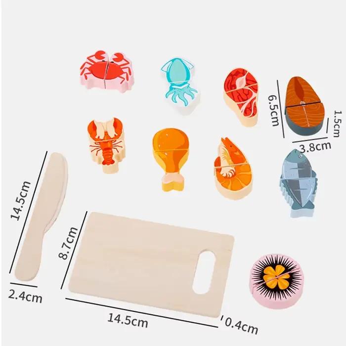 Ensemble de coupe de jeu de simulation en bois-jouet aux fruits/fruits de mer/à thème alimentaire pour les enfants