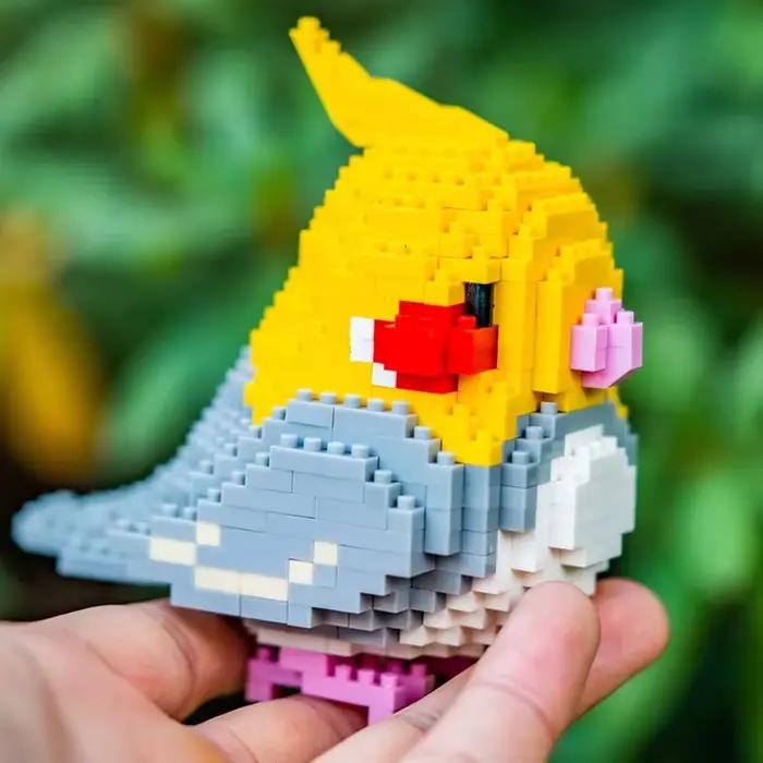 Jouets enfants monde animal perroquet gris calopsitte poupée animale modèle 3d mini blocs construction bricolage ABS plastique occaions cadeaux anniversaire noel projet scolaire activités famille