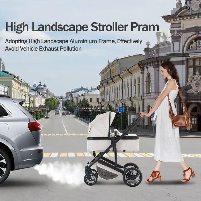 Luxueux 3 en 1 Portable voyage bébé poussette haute paysage cadre en aluminium pliable landau nouveau-né infantile quatr