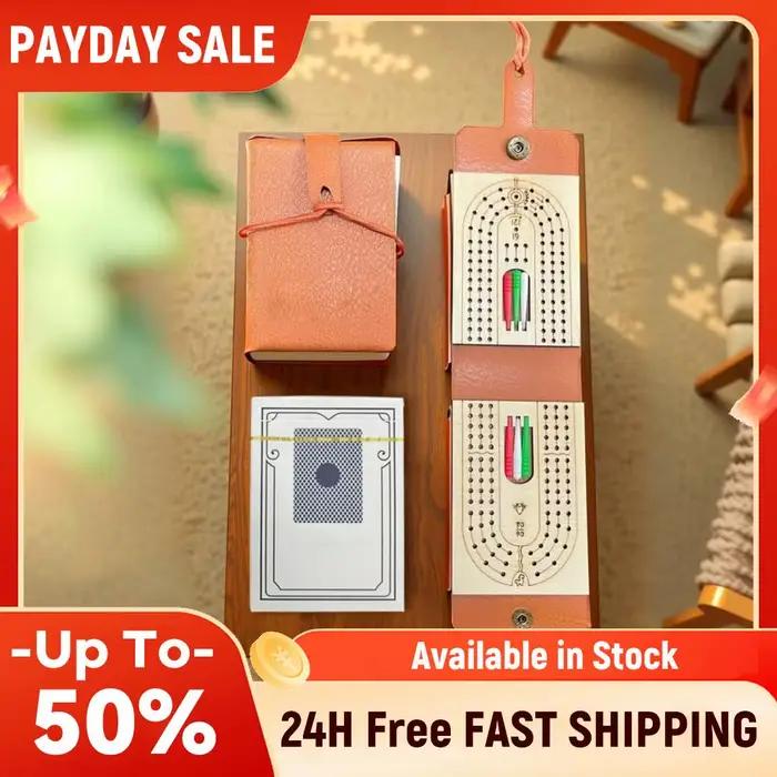 Jeu de Cribbage Traditionnel en Bois avec 6 Pions et un Jeu de Cartes – Jeu de Table Classique Portable