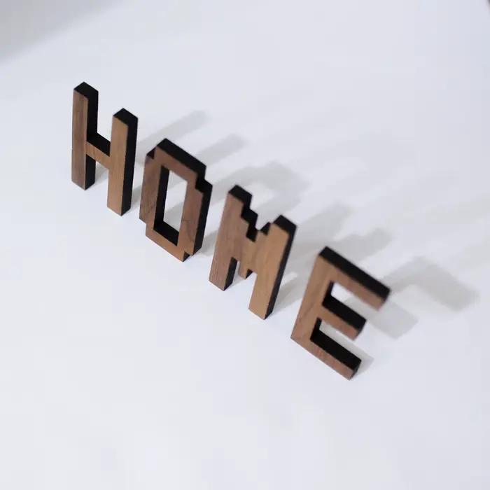 Jeu de noyer noir Style Pixel lettres en bois anglais chiffres mur bricolage combinaison gratuite décor