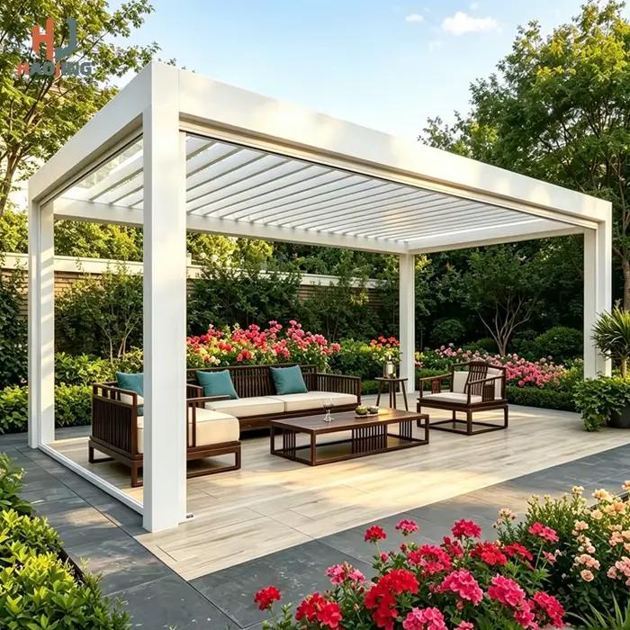 Pergola extérieure de jardin, véranda imperméable en aluminium, pergola 4x3 3x6, toit bioclimatique électrique, pergola à lames métalliques personnalisée