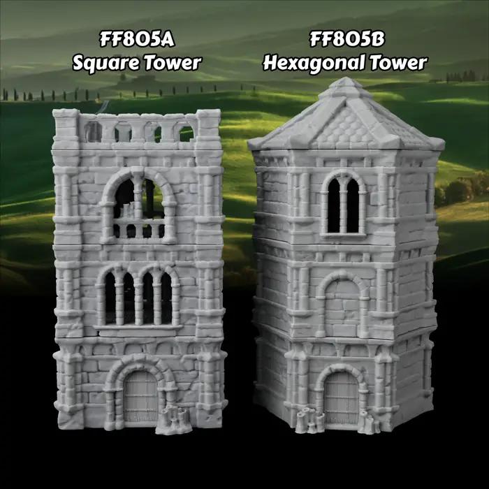 Mini-tours carrées et hexagonales pour scènes de jeux de rôle