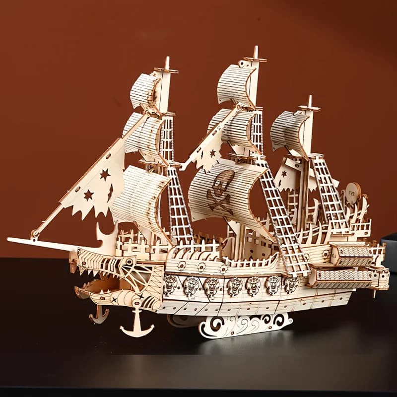 Puzzle stéréo 3D modèle de bateau pirate néerlandais Puzzle en bois, adapté aux cadeaux de vacances,