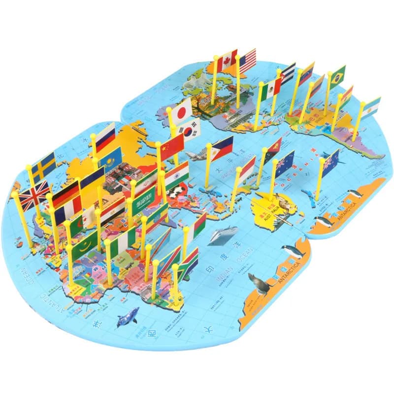Carte du monde mis dans le drapeau National, Puzzle en bois pour enfants, développement intellectuel