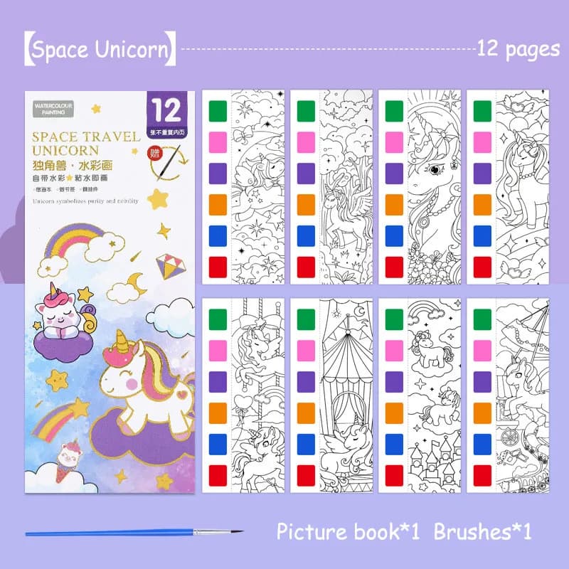 Livre de peinture à l'aquarelle Portable, 12 feuilles, livre de coloriage avec pinceau, livre de Gou