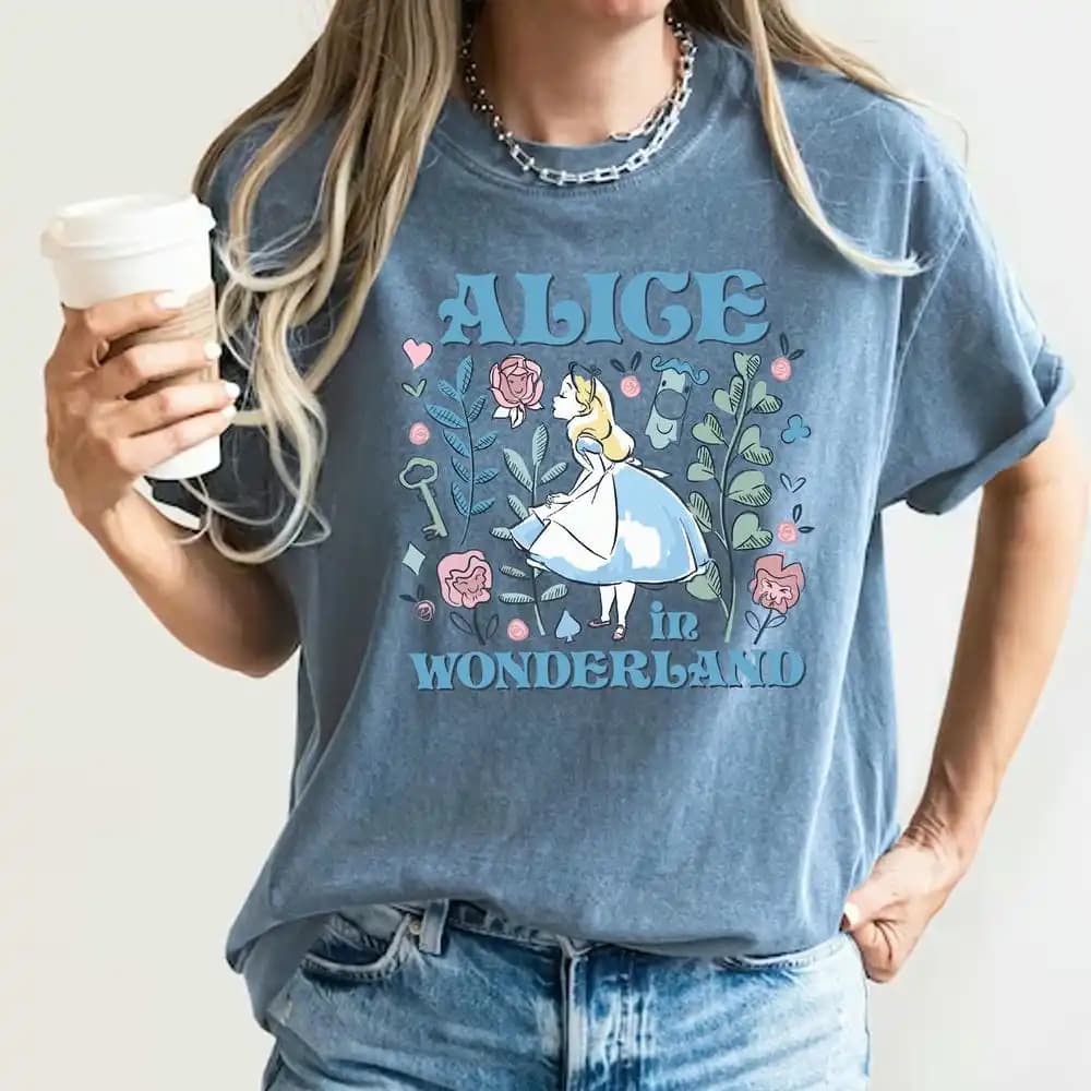 Alice au pays des merveilles t-shirt pour femmes princesse deux côtés imprimer 100% coton chemise ré