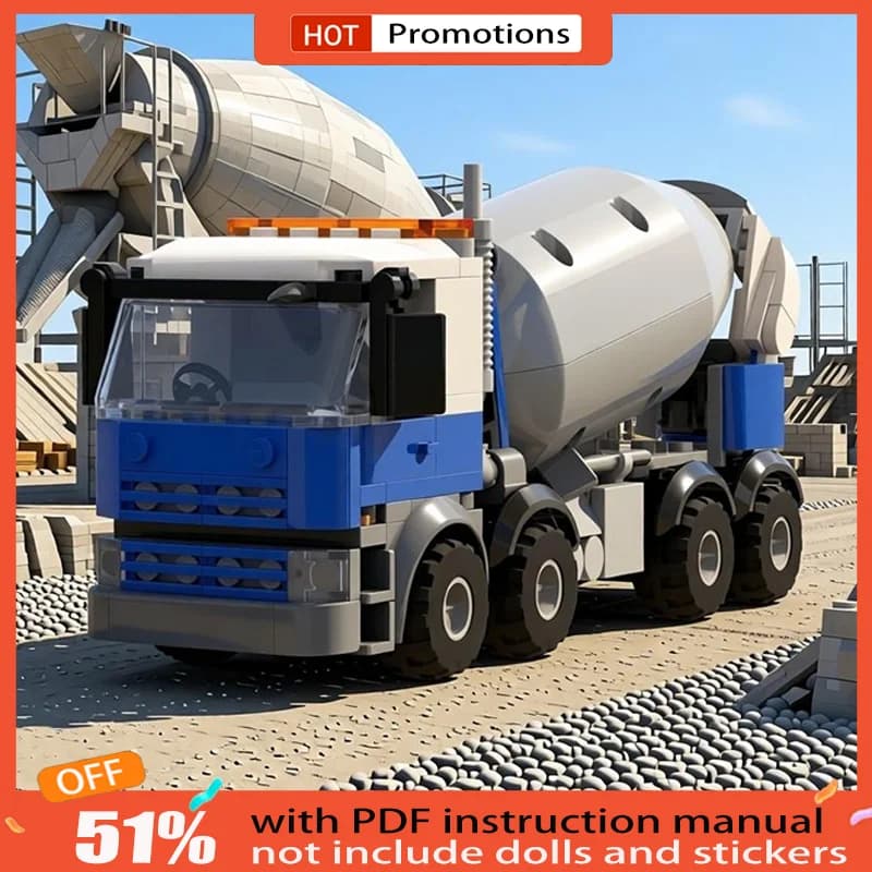 Camion mélangeur à ciment, 227 pièces, modèle de véhicule de construction, blocs de construction, ca