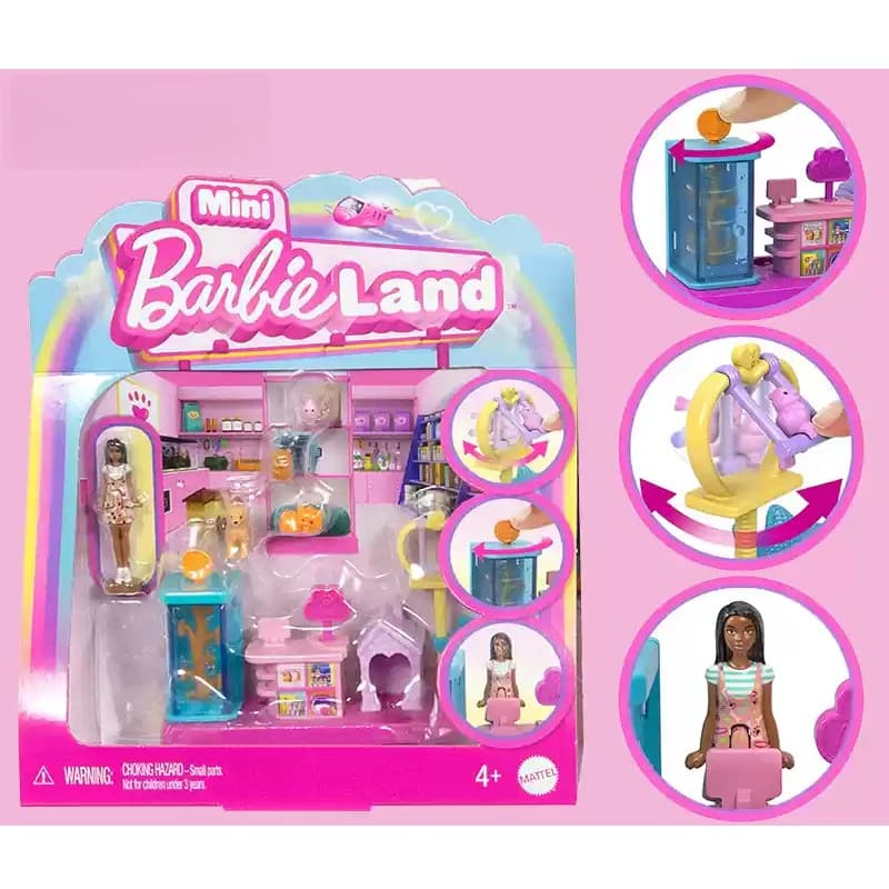 Barbie Butter Mini Barbieland-Poupées pour filles, Salon de coiffure, Animaux de compagnie, Fruits,