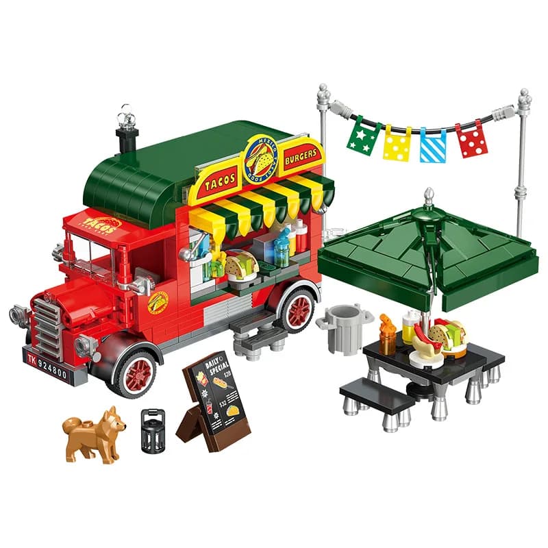 Camion à tacos, bricolage, nourriture de rue, magasin de Pizza, pick-up Miniature, blocs de construc