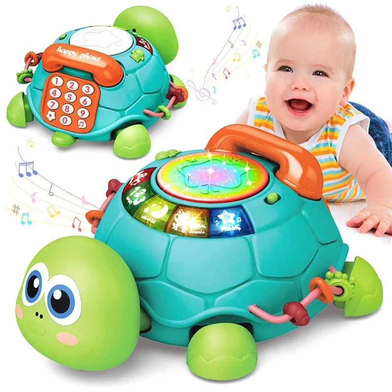 Jouets pour bébé de 6 à 18 mois, tortue musicale pour ramper, son léger, jouet musical pour fille et
