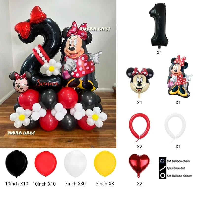 Ensemble de ballons en aluminium avec chiffres Minnie, dessin animé mignon Bubble Mart, décorations