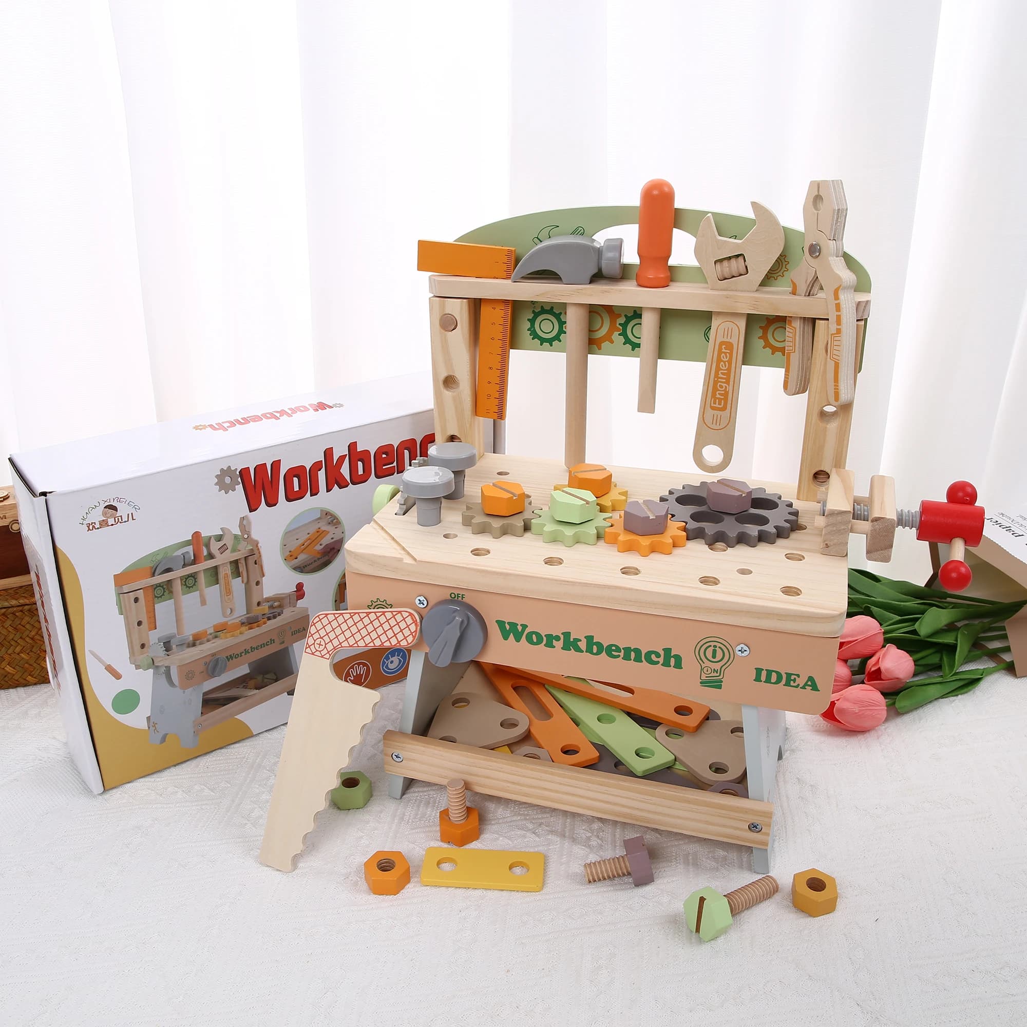 Banc à outils en bois, Simulation de bricolage multifonctionnel pour enfants, jeu de réparation, jou