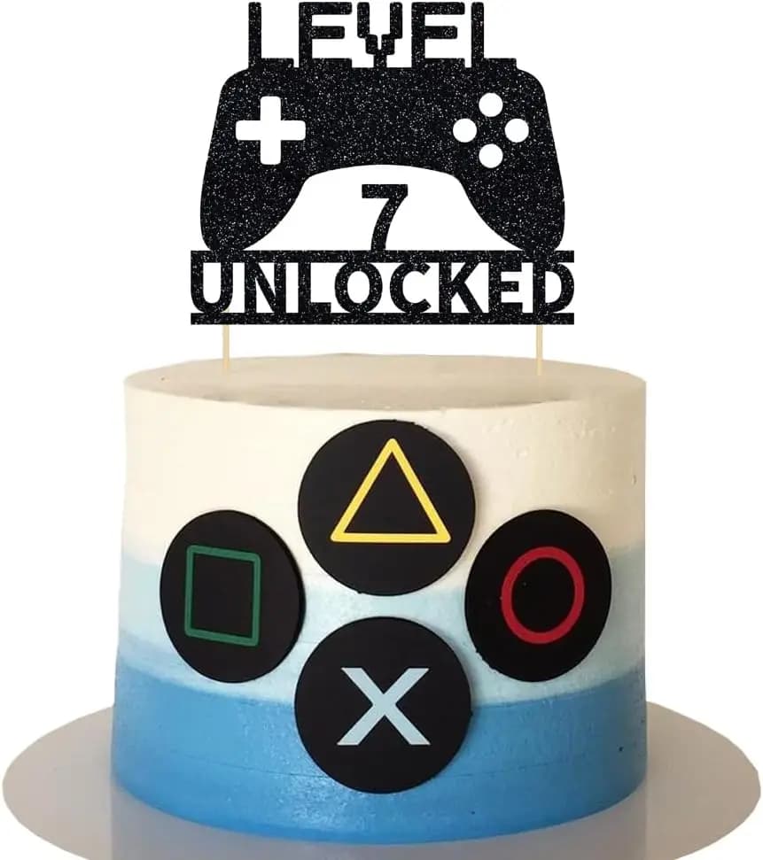 1 paquet de garniture de gâteau déverrouillée de niveau 7, décoration de gâteau de jeu vidéo, garnit