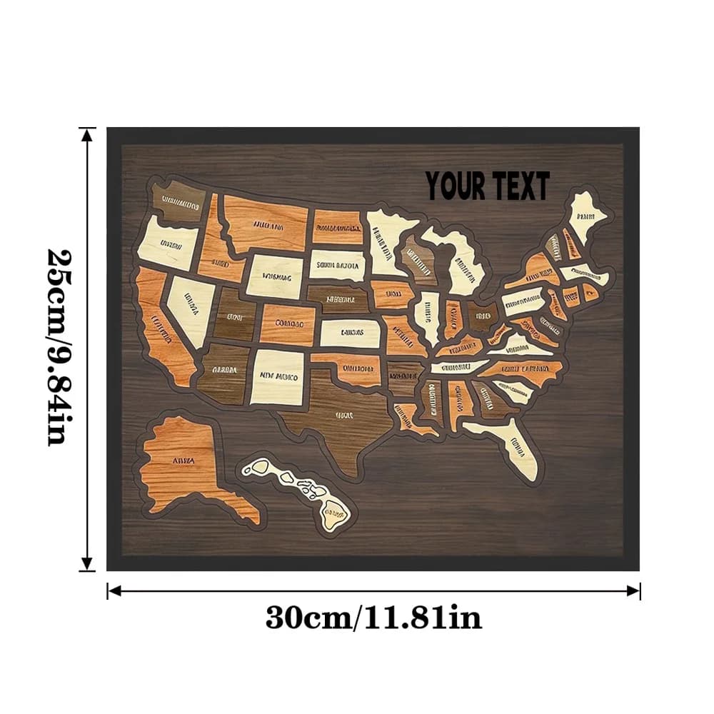 Puzzle mural personnalisable en bois de la carte des États-Unis, art personnalisé de la carte des Ét