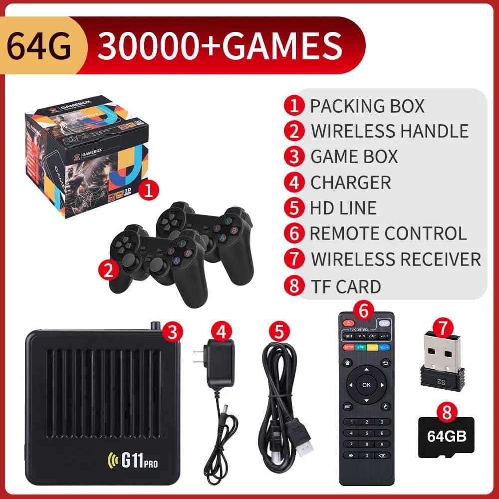 2025 G11 Pro Game Box 4K HD TV Game Stick 2.4G sans fil double contrôleur jeux rétro 40000 + 128G 25
