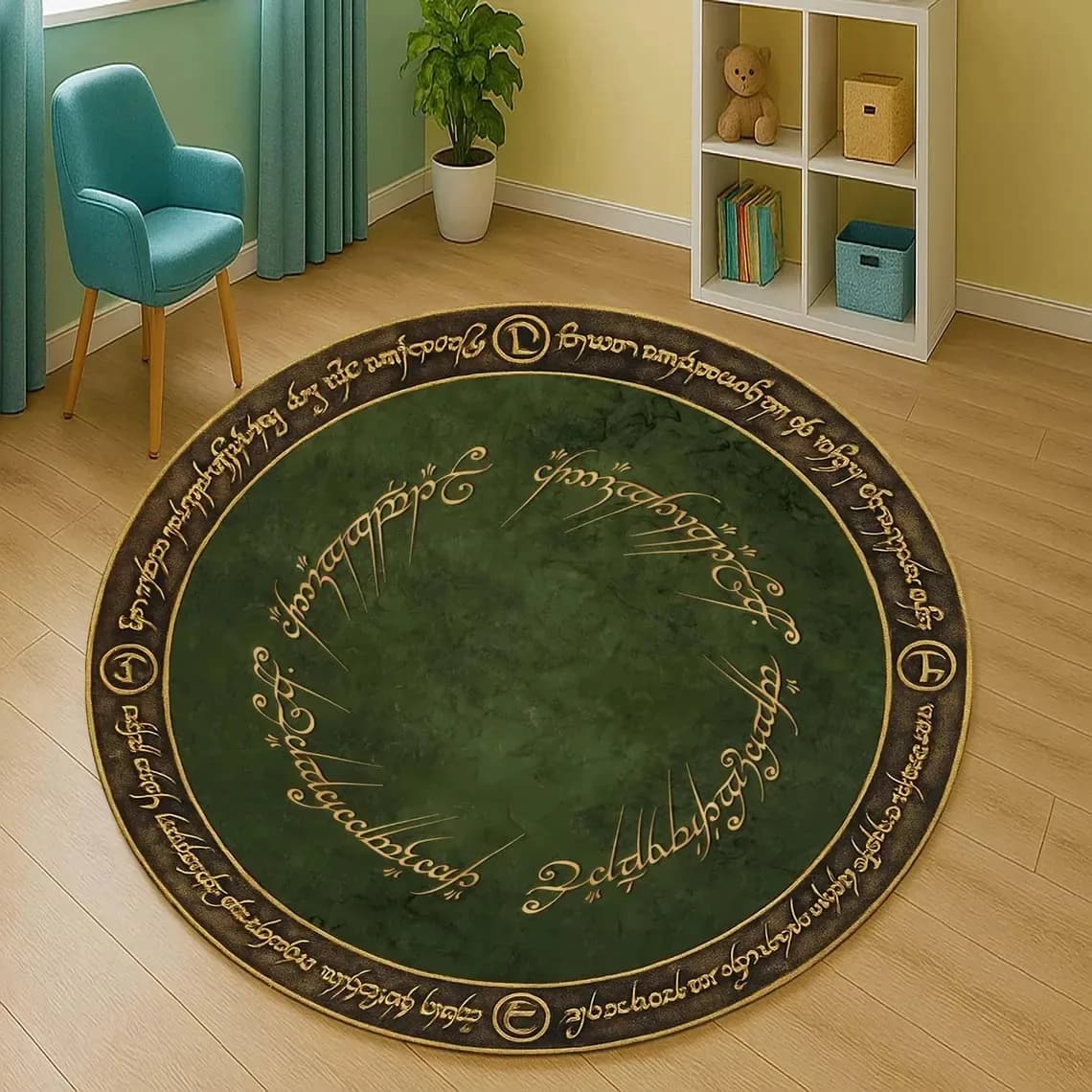 Tapis de terre du milieu, tapis vert rond fantaisie, tapis de sol cercle magique pour salle à thème,