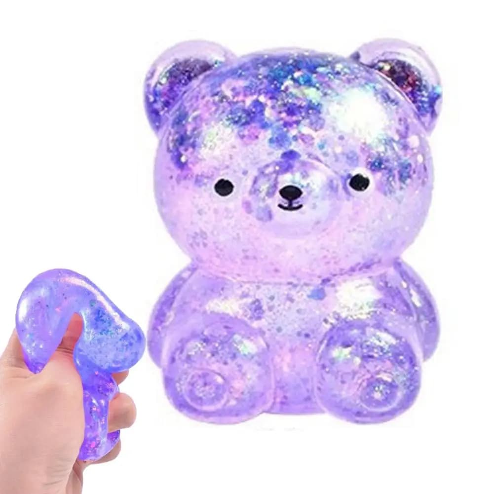 Jouet à presser ours transparent à paillettes, rempli de maltose, à rebond lent, anti-stress, anti-a