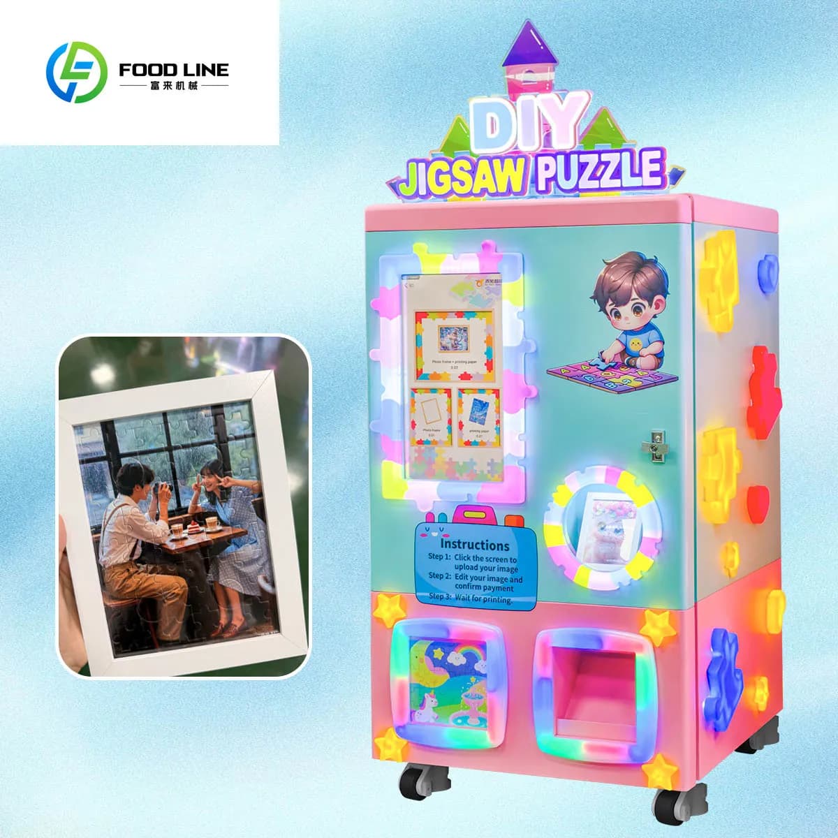 Machine distributrice de puzzles innovante pour zoos, avec impression et éclairage LED, pour attract