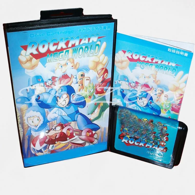 Carte mémoire RockMan Mega World avec boîte et livre manuel pour carte de jeu vidéo Megadrive 16 bit