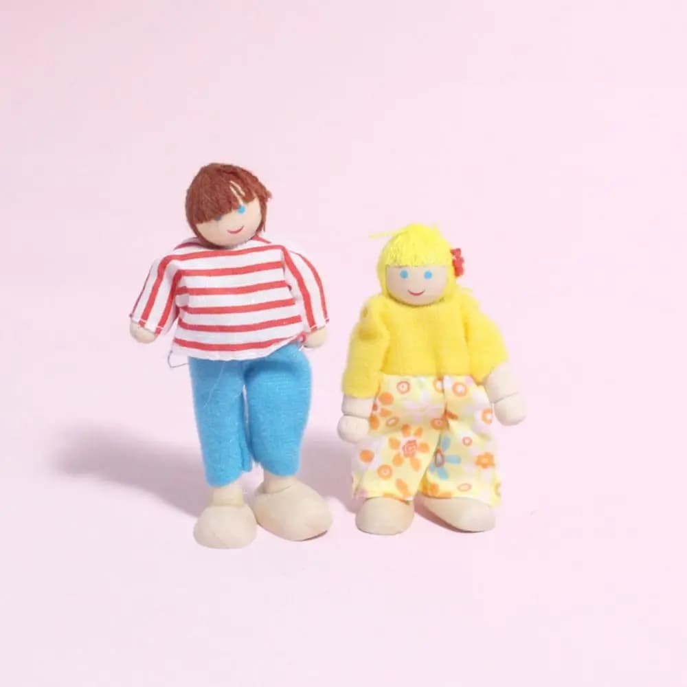 Jouet bois personnes poupées famille multicolore maison de jeu jouet Figure ensemble Photo accessoir
