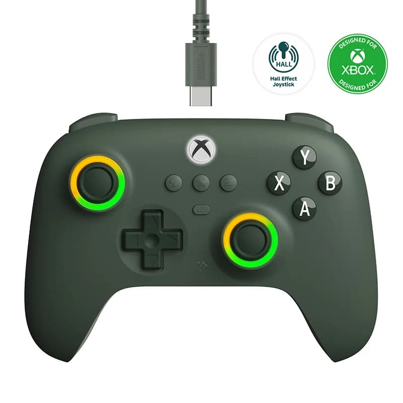 Contrôleur de jeu filaire 8BitDo Ultimate C pour Xbox, anneau de feu d'éclairage RVB et manettes à e