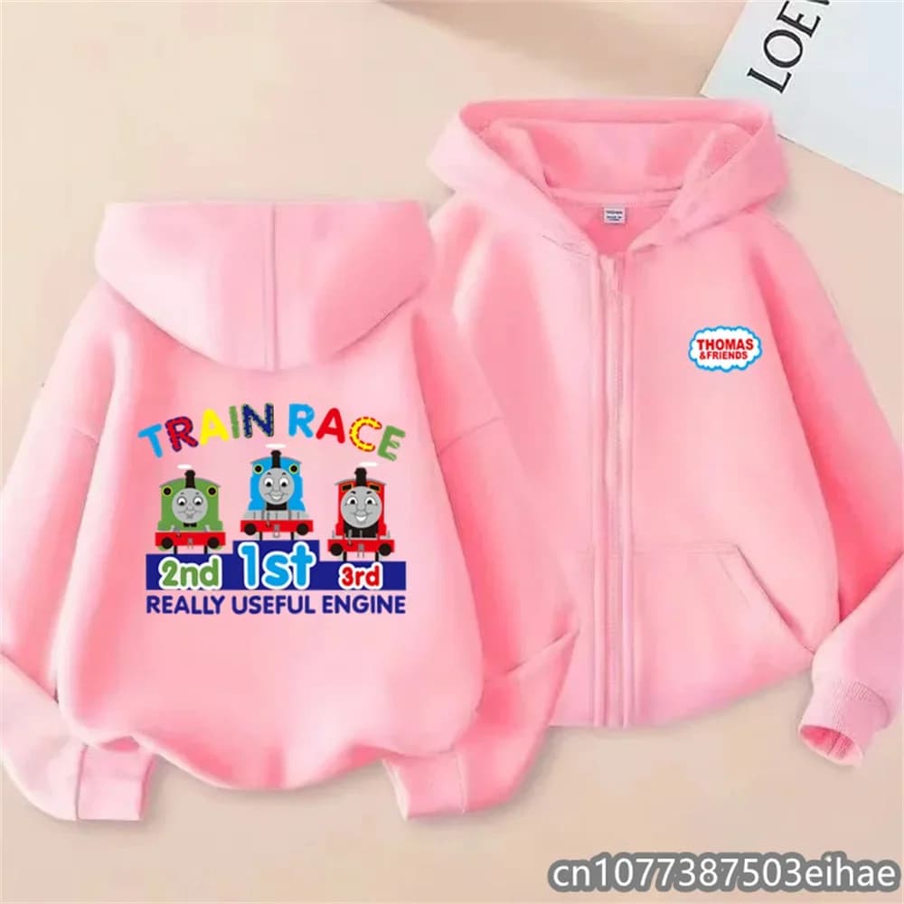 Sweat à capuche pour enfants avec imprimé dessin animé Thomas le train et fermeture éclair sur le de