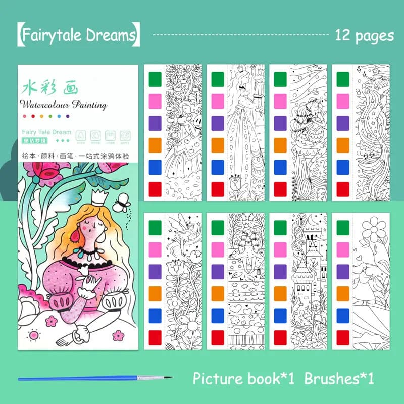 Livre de peinture à l'aquarelle Portable, 12 feuilles, livre de coloriage avec pinceau, livre de Gou