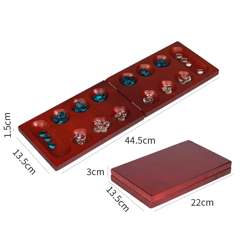 Jeu de société Mancala pliable en pin châtain, jeu de table classique amusant avec plateau en bois p