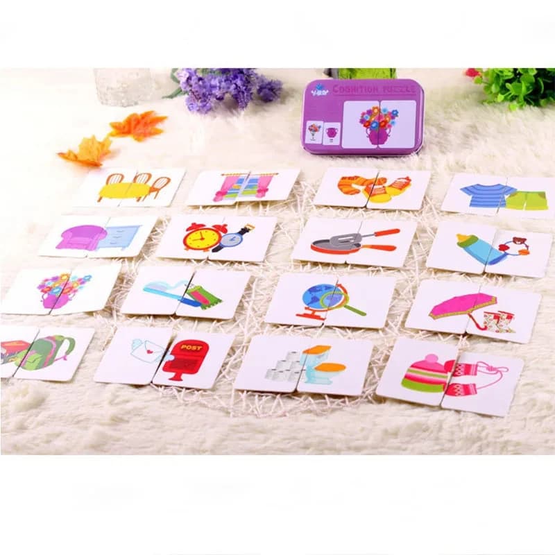 Puzzle bébé Montessori jouets éducatifs jeux de Puzzle en bois boîte en fer enfants animaux Puzzles