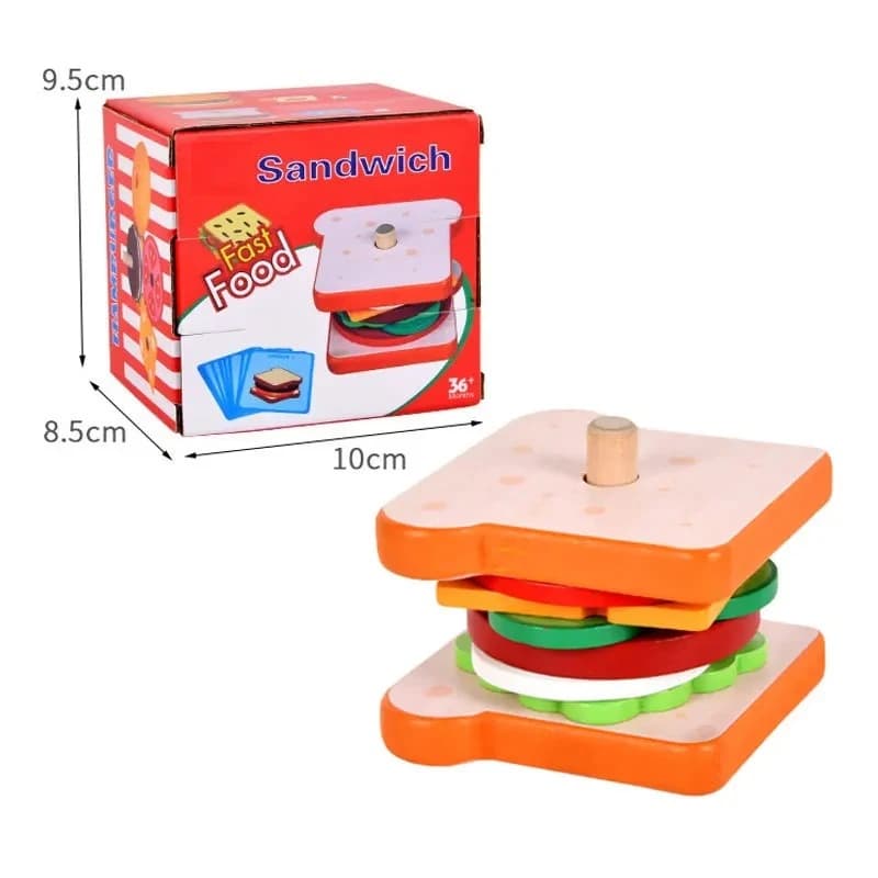 Jouets en bois pour empiler des sandwichs hamburgers pour les tout-petits, les enfants, les jouets é