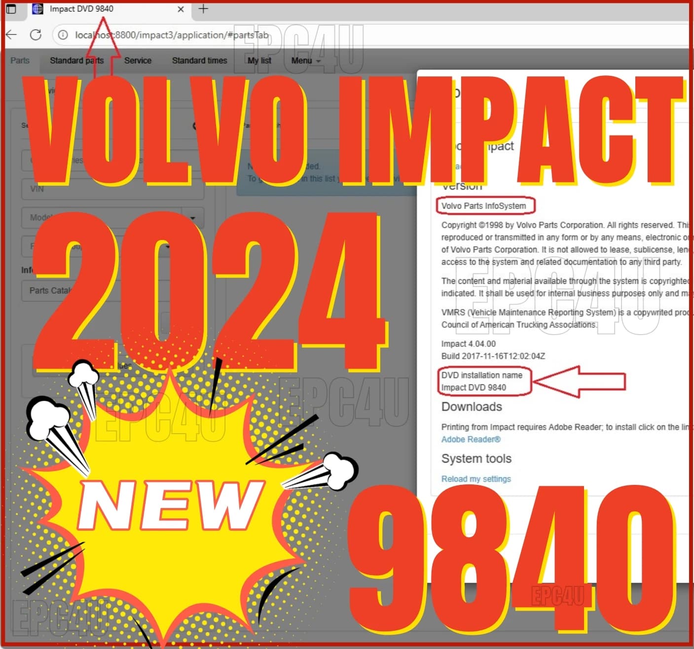 2024 pour Volv Impact EPC 9840 catalogue de pièces électroniques informations de catalogue de camion