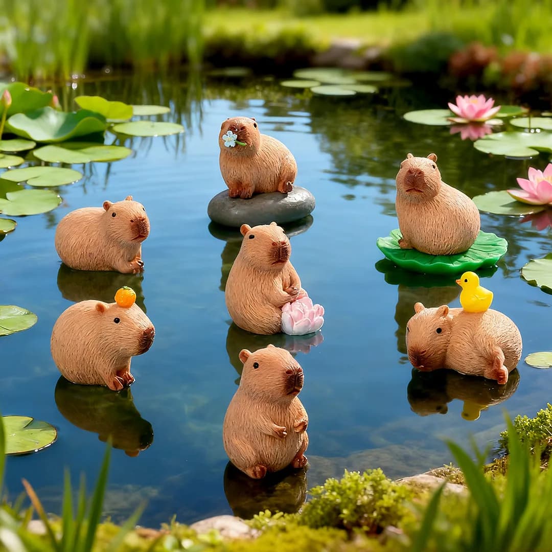 Lot de 7 figurines de capybara simulées, mini figurines décoratives pour bureau, modèle d'ornements,