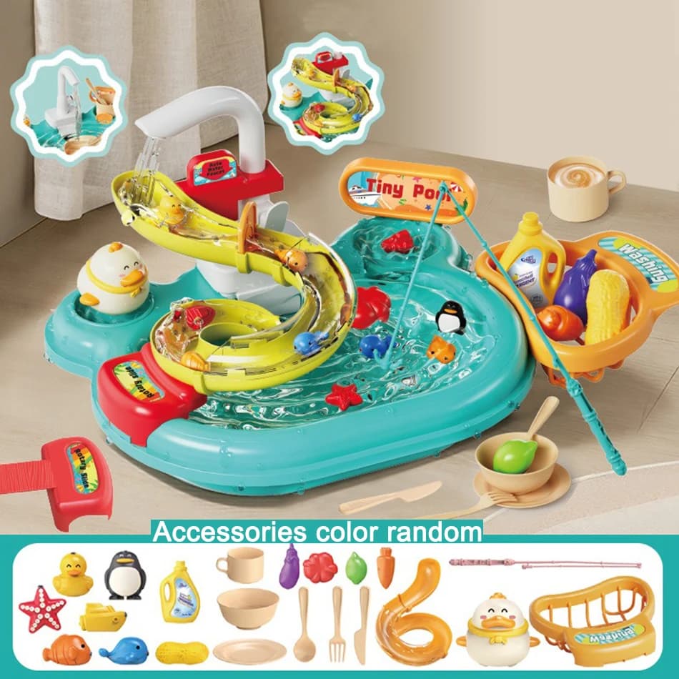 Jouets d'évier de cuisine pour enfants, lave-vaisselle électrique, jouet de jeu avec eau courante, j