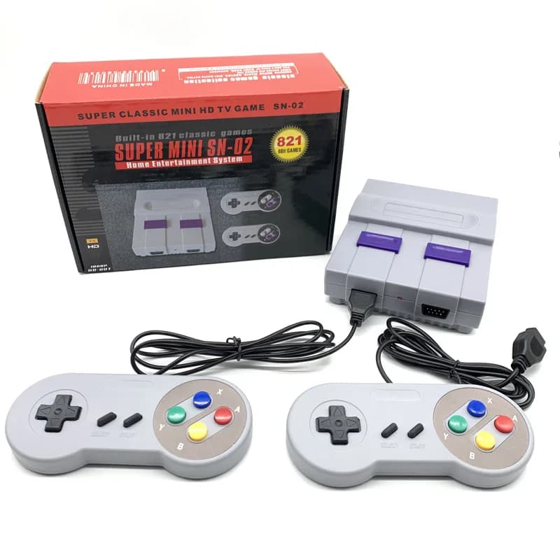 Console de jeux vidéo rétro pour SNES, 8 bits, avec 821 jeux intégrés, deux manettes, sortie AV.