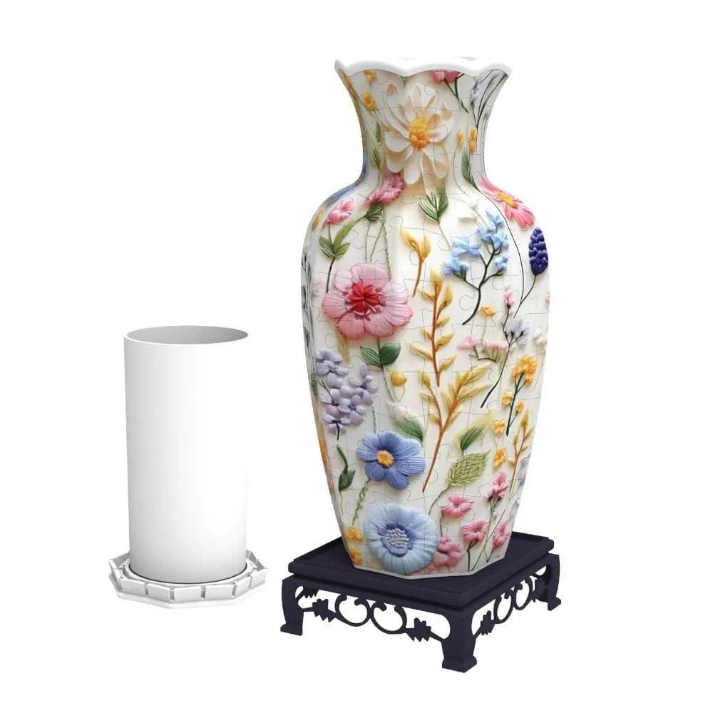Vase Puzzle 3D Créatif, Blocs de Construction Artistiques, Vase à Fleurs Éducatif avec Base, Décorat