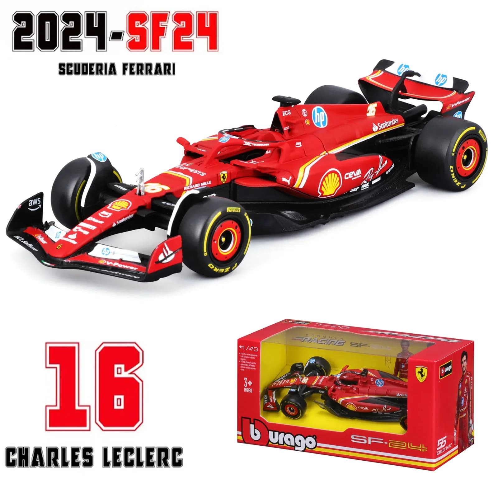 Bburago 1:43 2024 F1 SF24 W15 Mclaren MCL38 Monaco Grand Prix voiture en alliage modèle moulé sous p