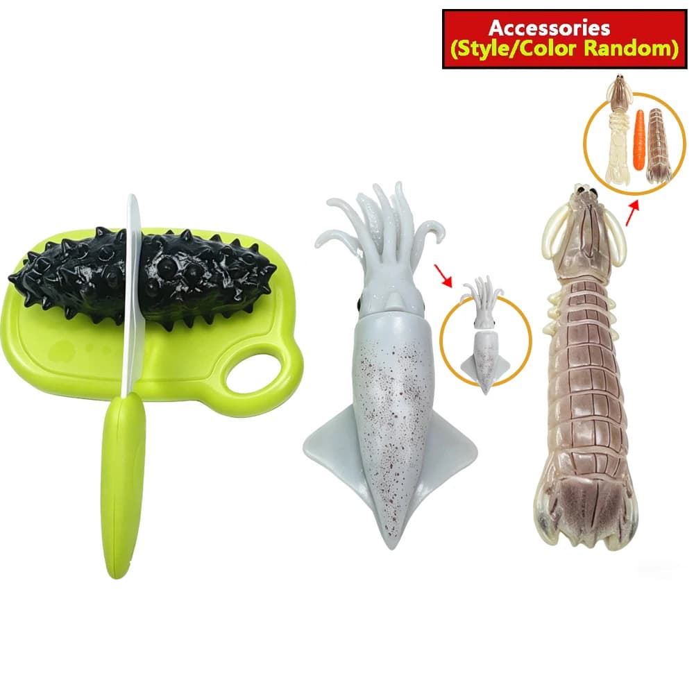 Ensemble de jouets de cuisine pour enfants : Fruits de mer à découper (homard, crabe royal) et fruit