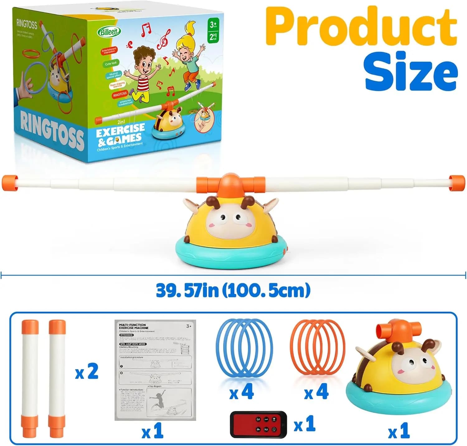 Jouet d'extérieur 2-en-1 pour enfants : Jouet musical à sauter avec télécommande, jeu de lancer d'an
