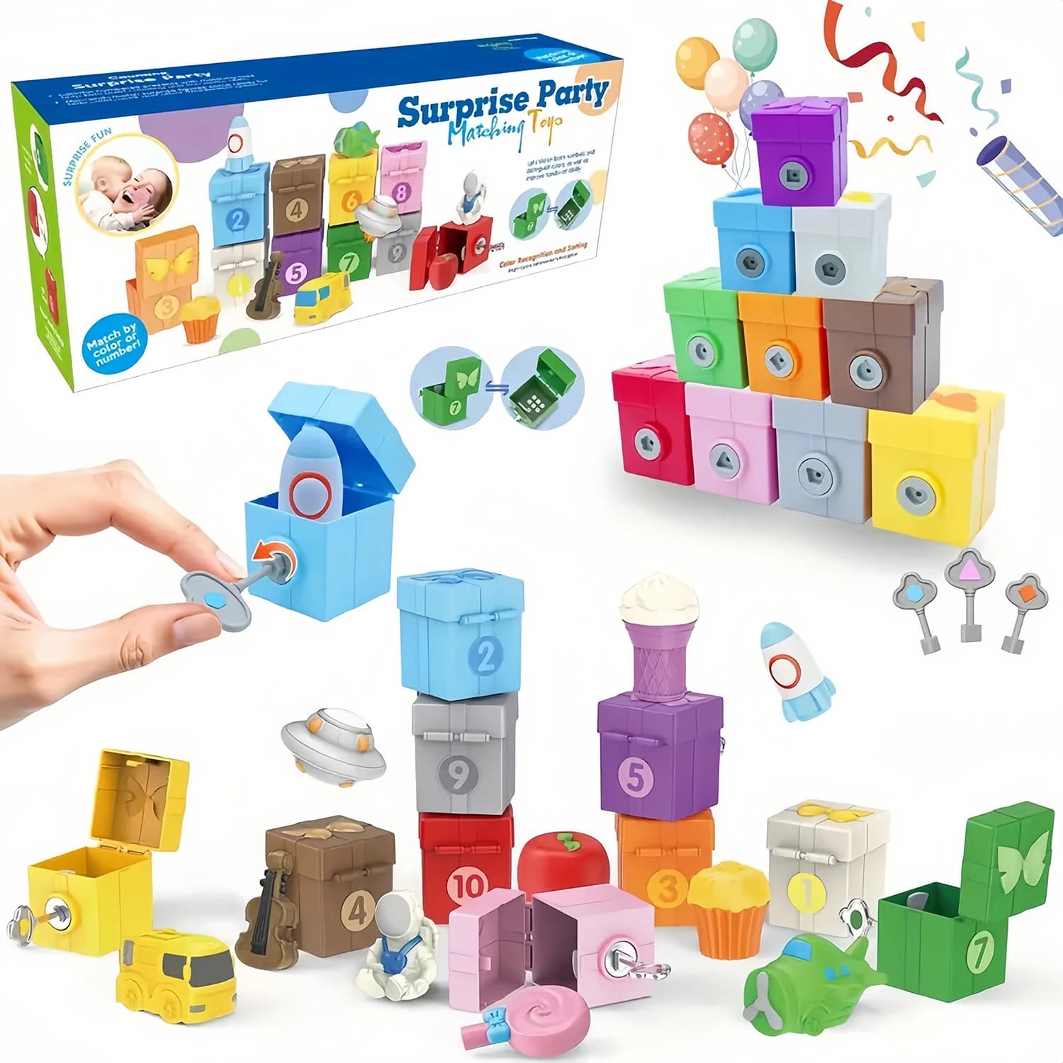 Train de ferme Montessori/ensemble de fête Surprise pour les tout-petits, apprentissage du comptage,