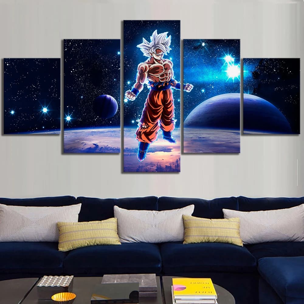 Peinture murale animée 5 pièces sans cadre Dragon Ball Super pour décoration murale de salon, cadeau