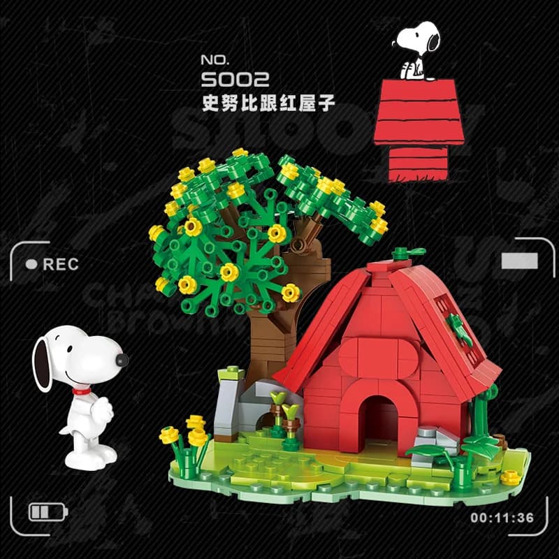 Blocs de Construction de scène Snoopy, ensembles de dessins animés pour enfants, maison rouge, Campi