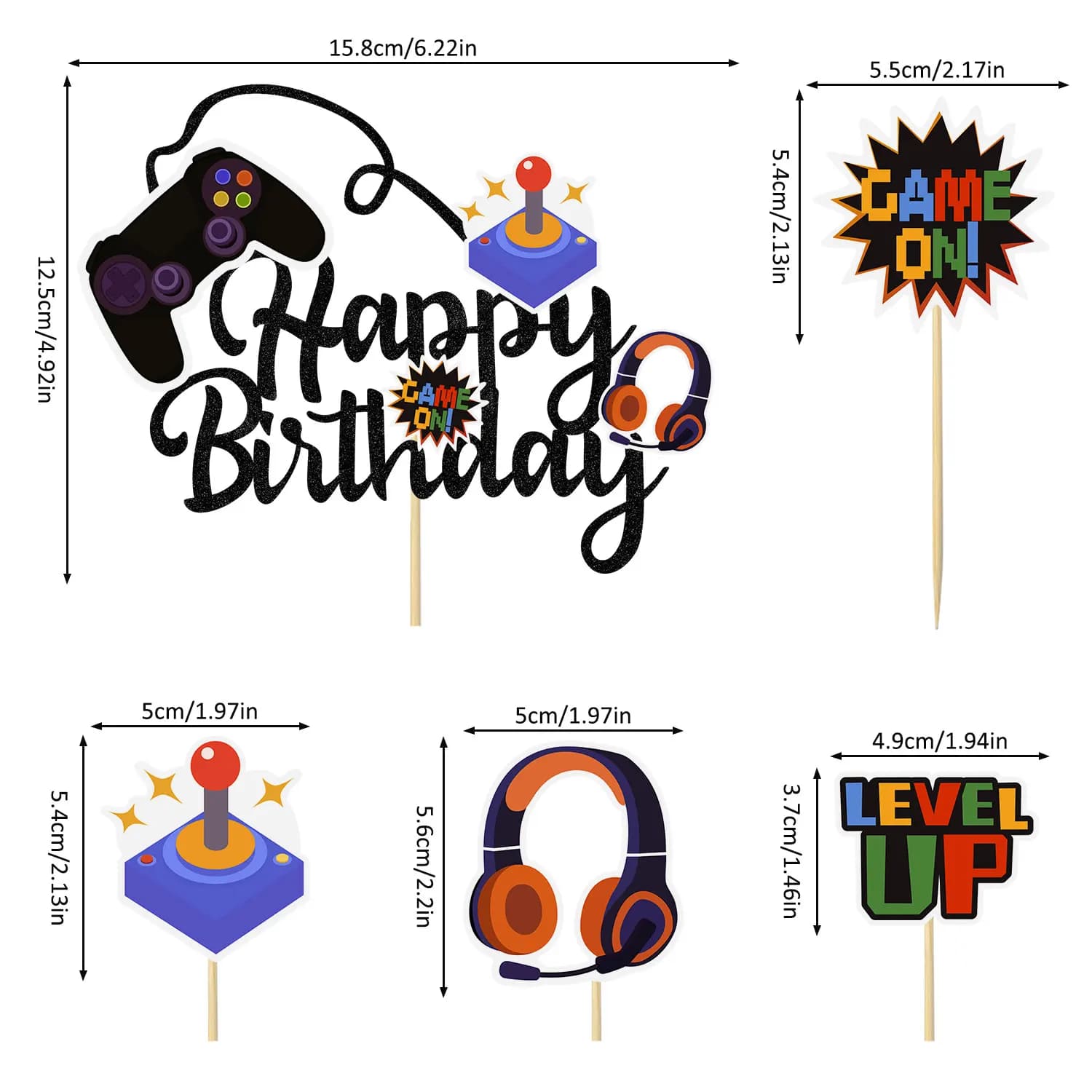 Décoration de gâteau de jeu vidéo, contrôleur de joyeux anniversaire, casque, décoration de gâteau p