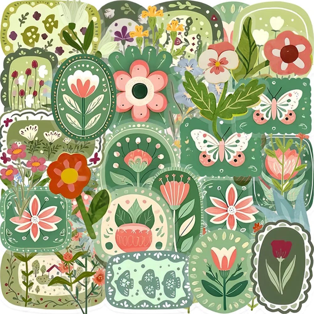 10/30/50pcs Vintage plante florale dessin animé autocollants esthétique imperméable Graffiti papeter