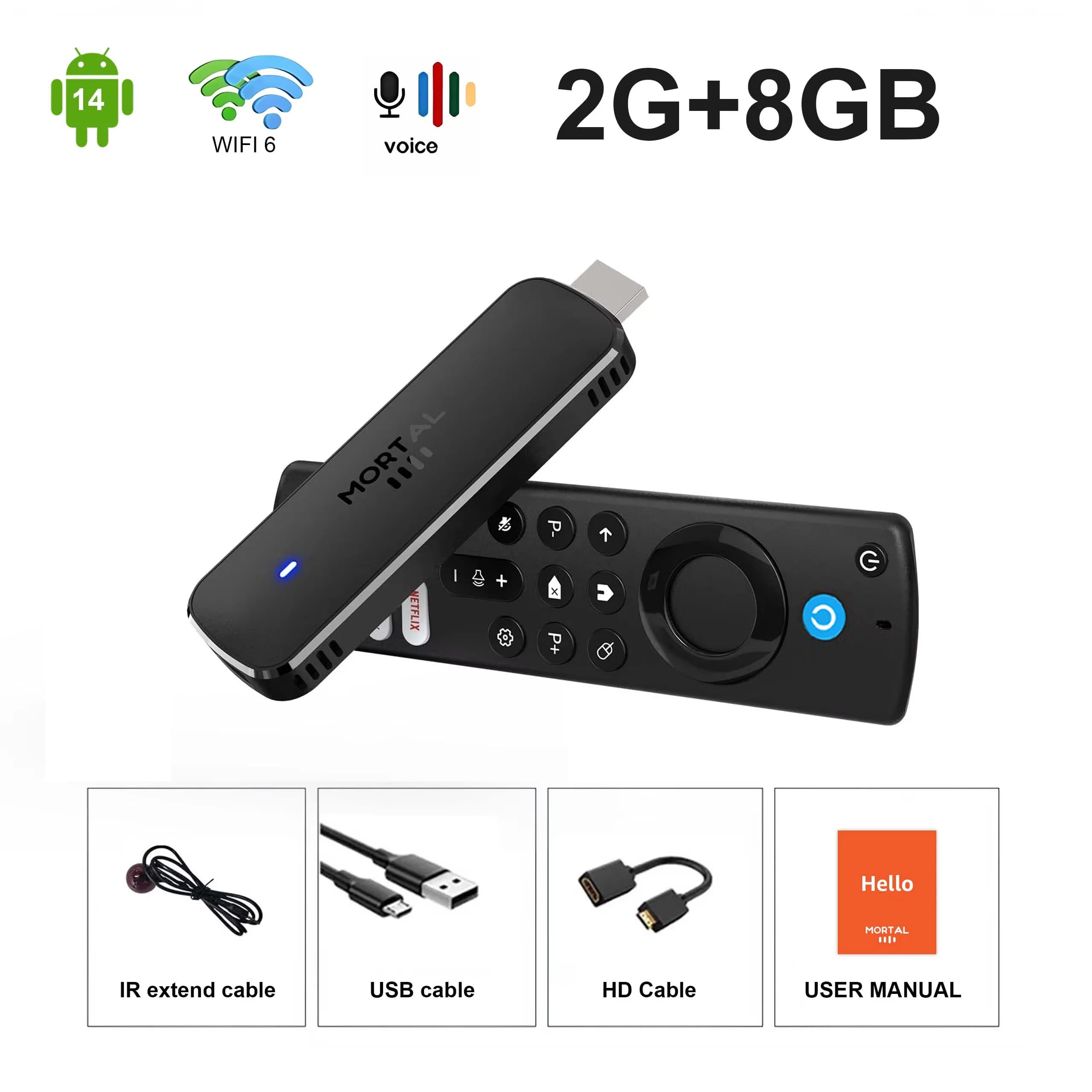 Android 14 TV Stick Full HD 4K 1080p wifi 6 Google Voice Netflix YouTube Q8 BT5 24fps lecteur multim