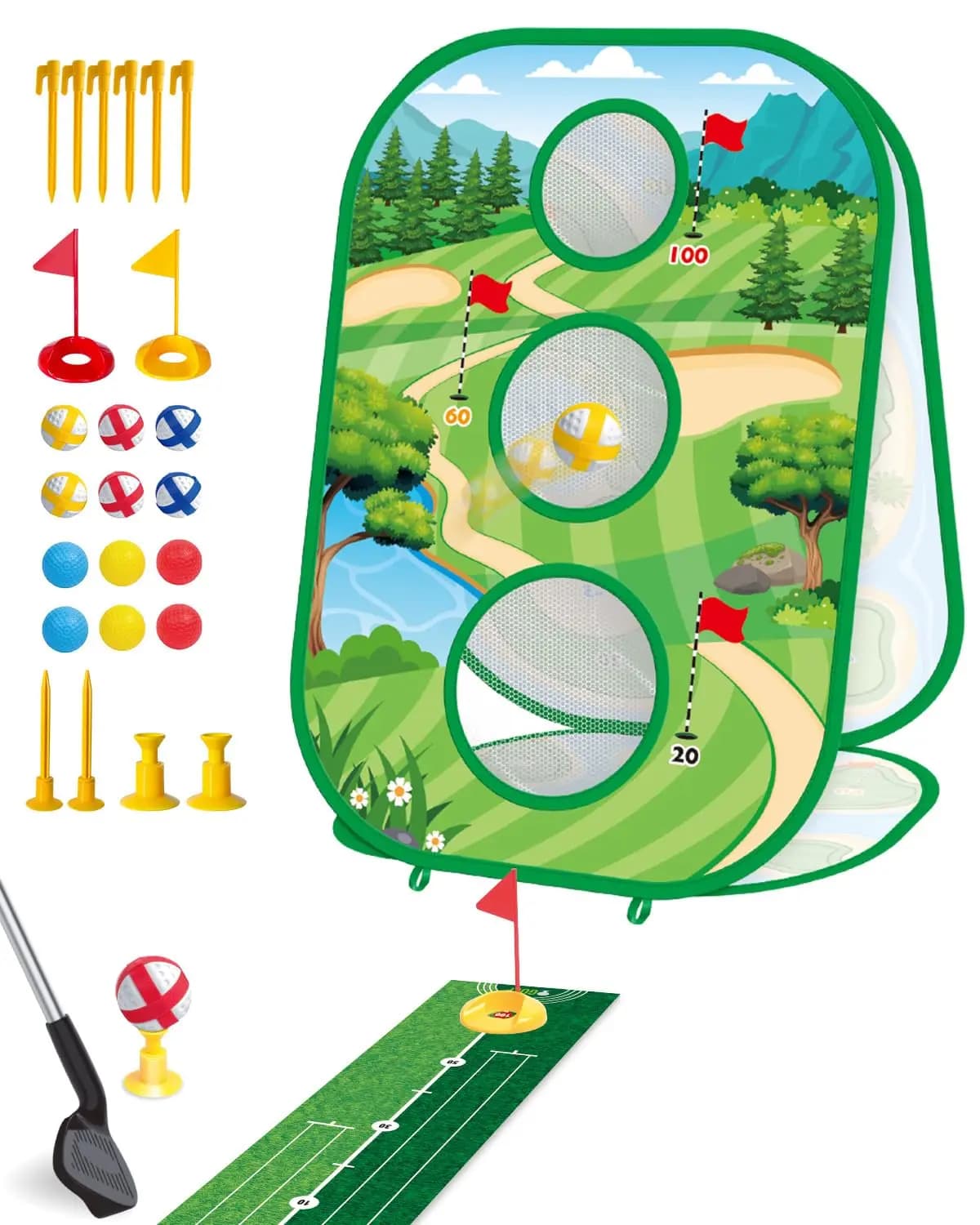 Ensemble de jeux de Golf 4 en 1 pour enfants, tapis de pratique de mise de Golf, filet de déchiqueta
