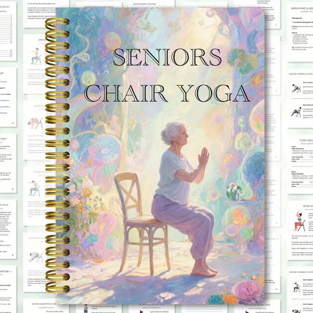 Cahier d'exercices de yoga pour seniors, guide de yoga en position assise de 50 pages, journal de pl