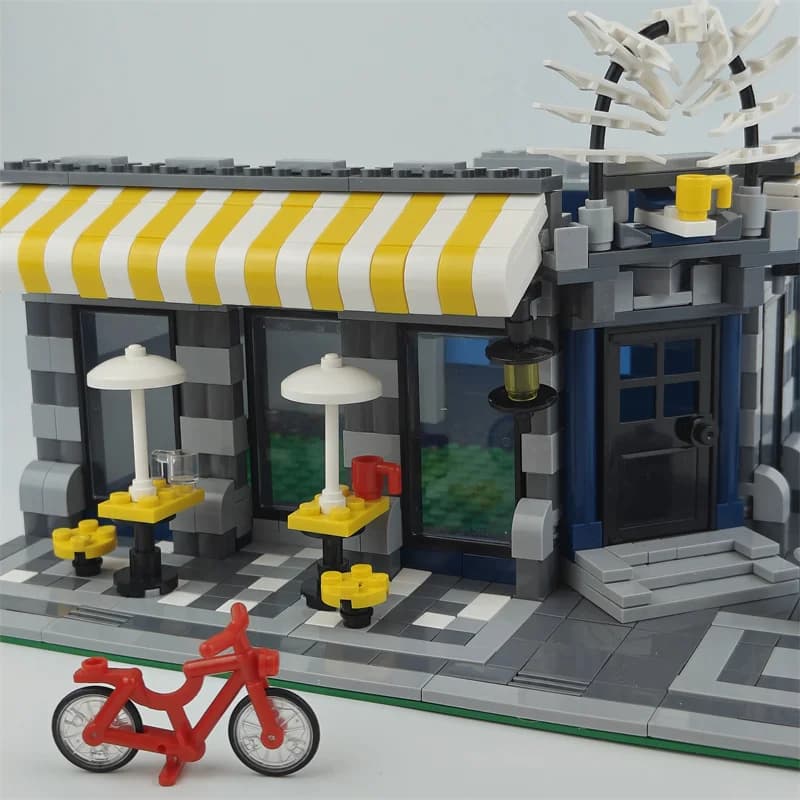 Modèle de maison de café classique, jouets d'architecture Street View, blocs de construction, brique