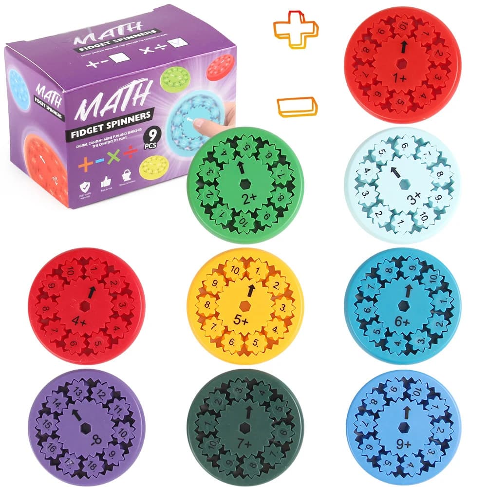 9 pièces de jouets mathématiques Fidget Spinners pour l'apprentissage de la multiplication et de la