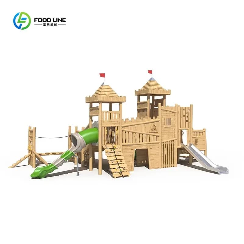 Toboggan combiné en bois pour enfants, équipement de terrain de jeux extérieur, parc d'attractions,
